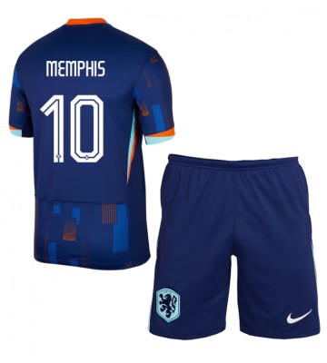Nederländerna Memphis Depay #10 Bortatröja Barn EM 2024 Kortärmad (+ Korta byxor)